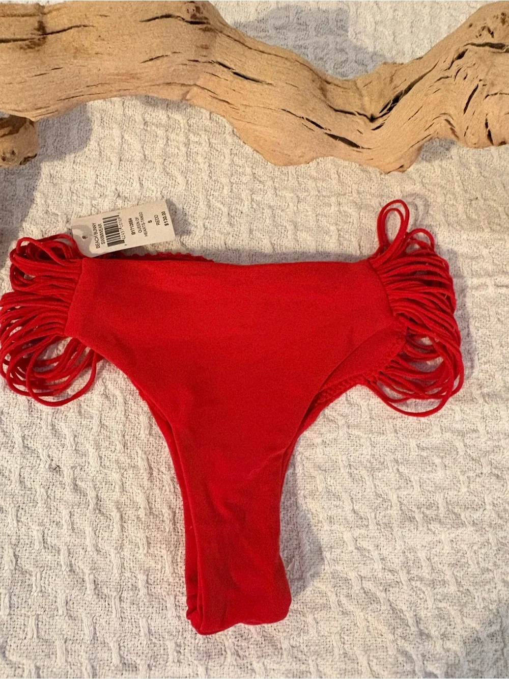 Beach Bunny Red Crochet Heart Bikini Bottom with Fringe